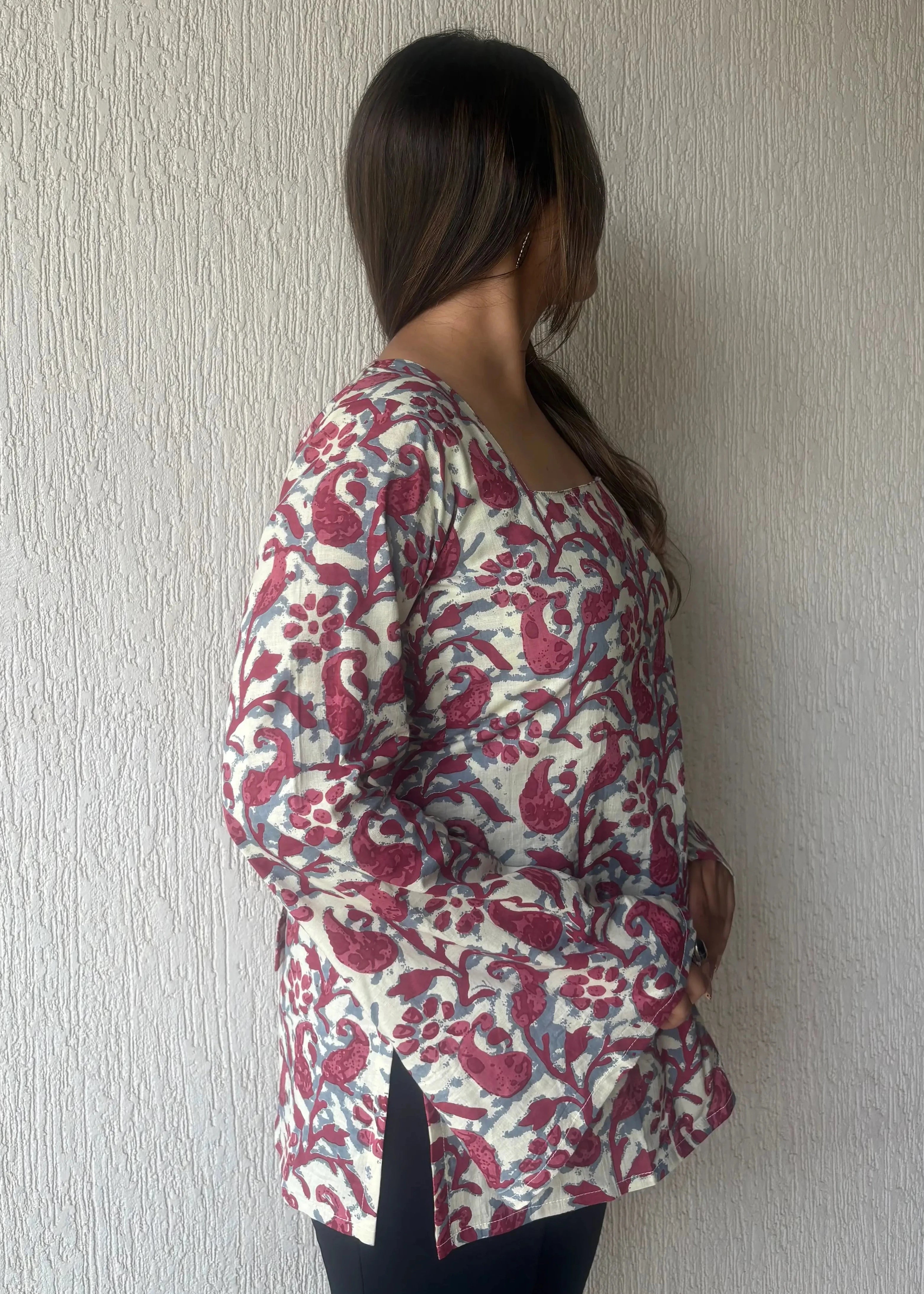 Berry square neck cotton short kurti