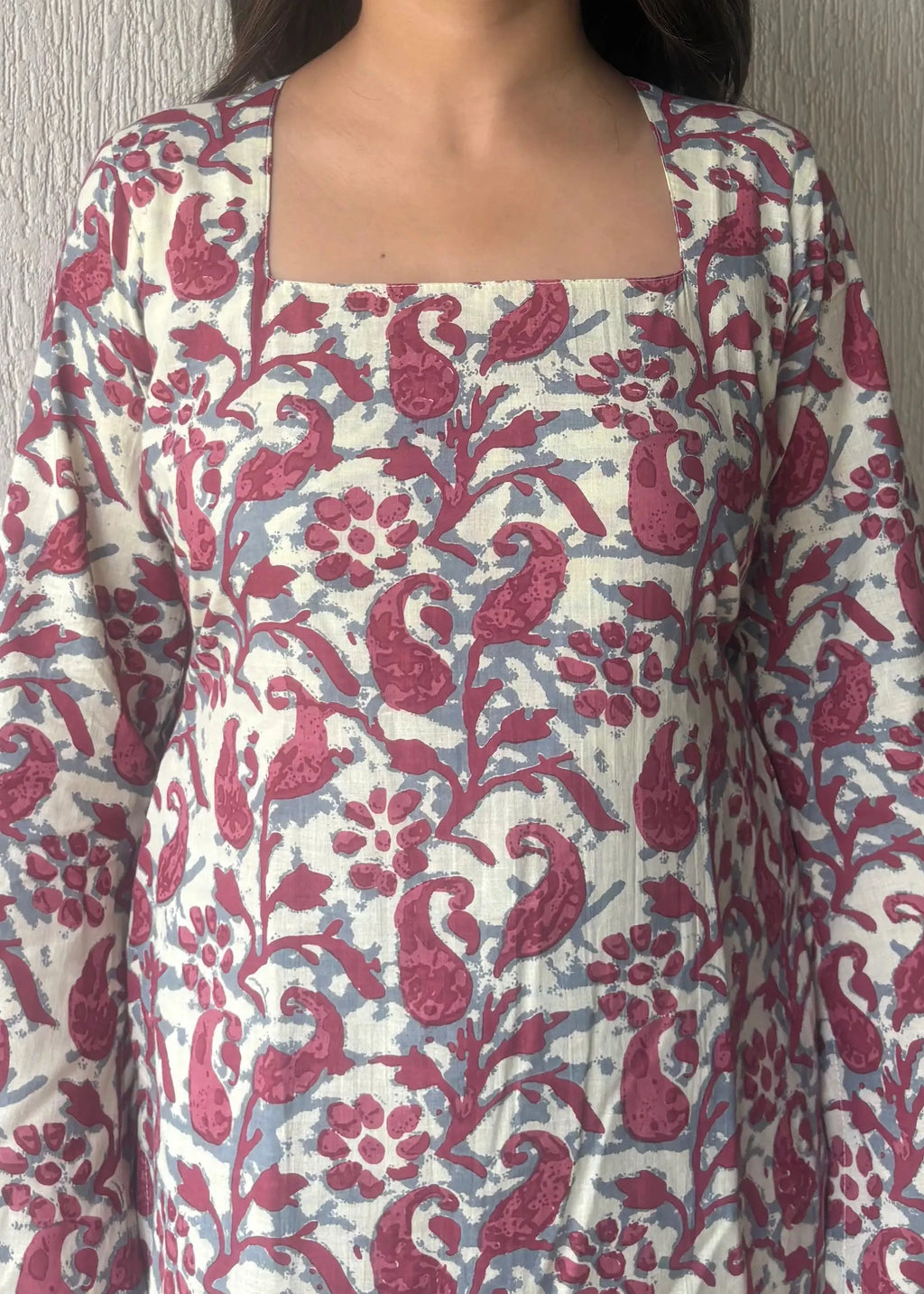 Berry square neck cotton short kurti