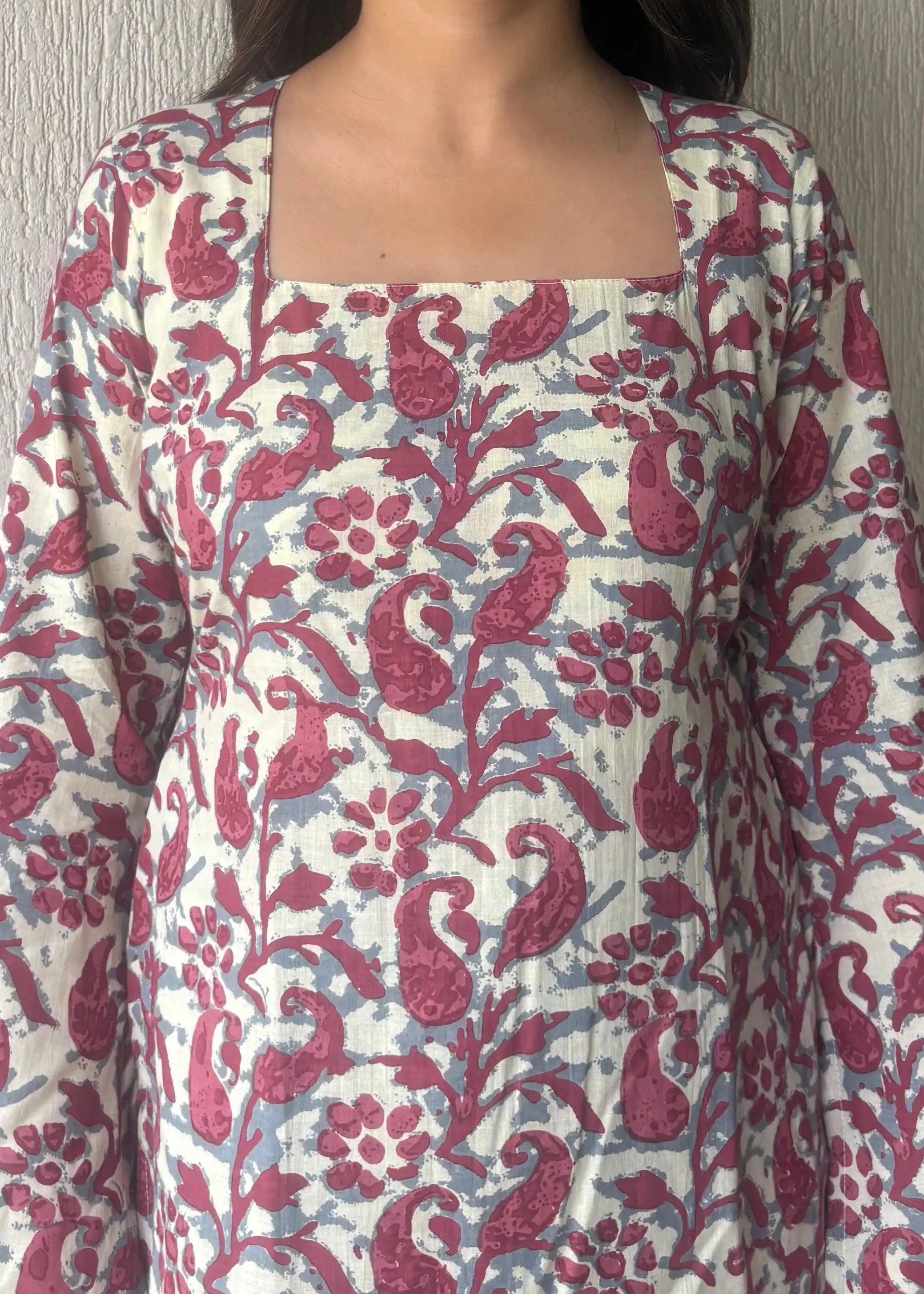 Berry square neck cotton short kurti