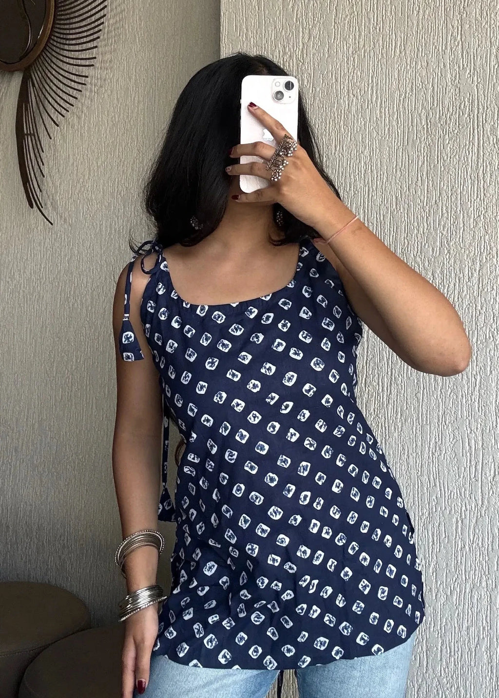 Blue tara spaghetti strap cotton short kurti