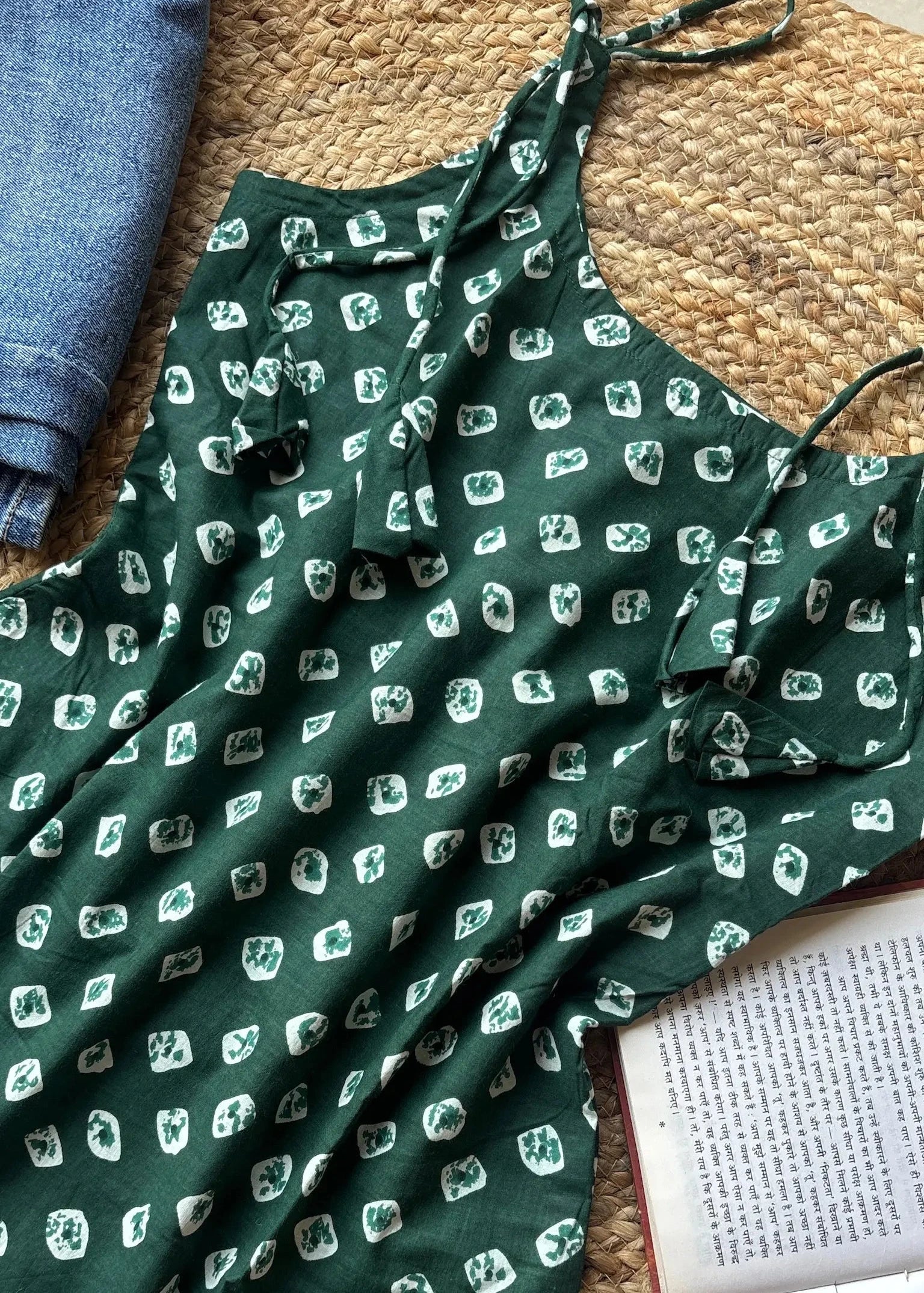 Green tara spaghetti strap cotton short kurti