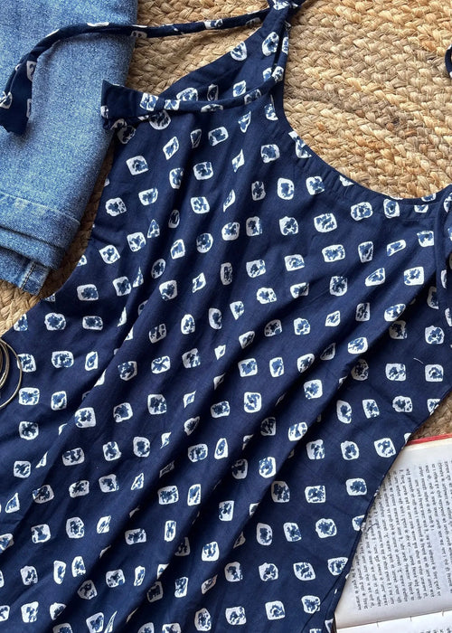 Blue tara spaghetti strap cotton short kurti