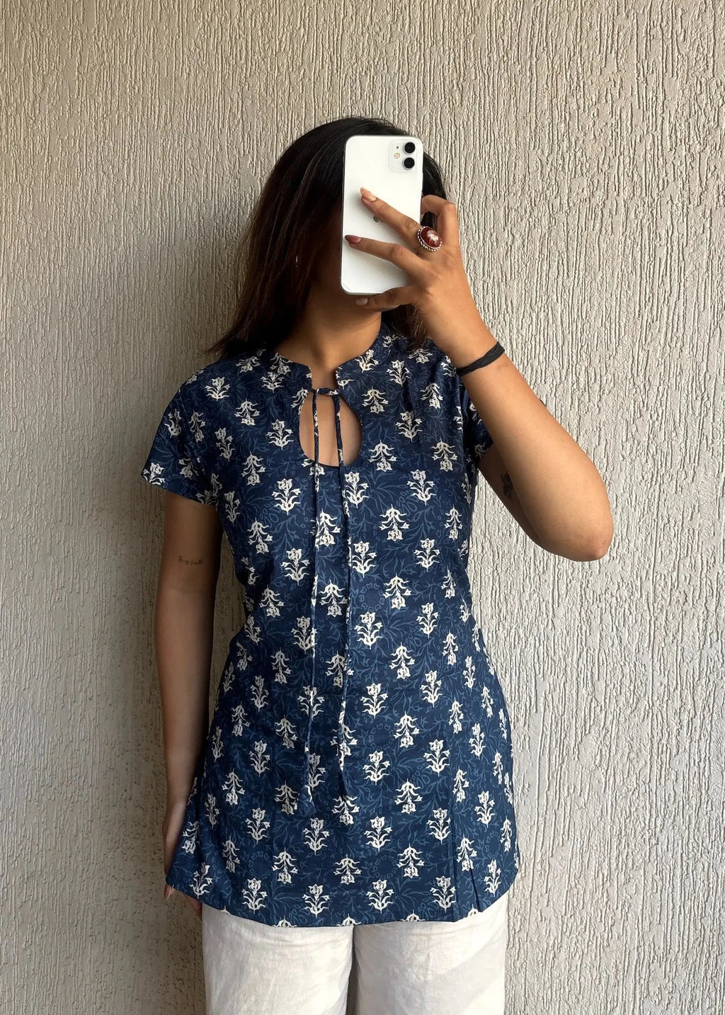 Navyblue keyhole cotton short kurti