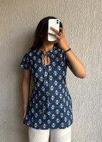 Navyblue keyhole cotton short kurti