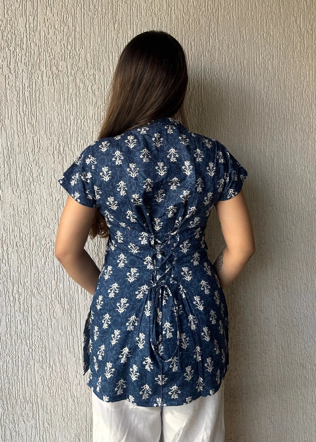 Navyblue keyhole cotton short kurti