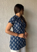 Navyblue keyhole cotton short kurti