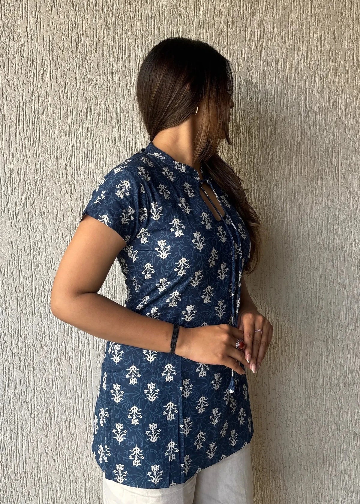 Navyblue keyhole cotton short kurti
