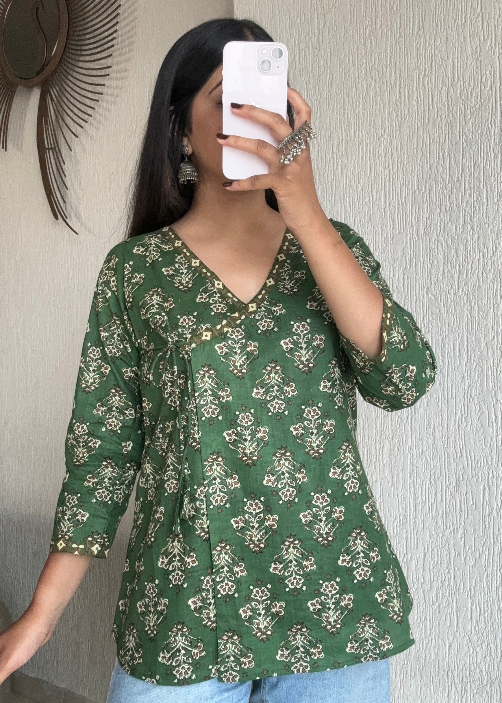 Green wrap tie short kurti