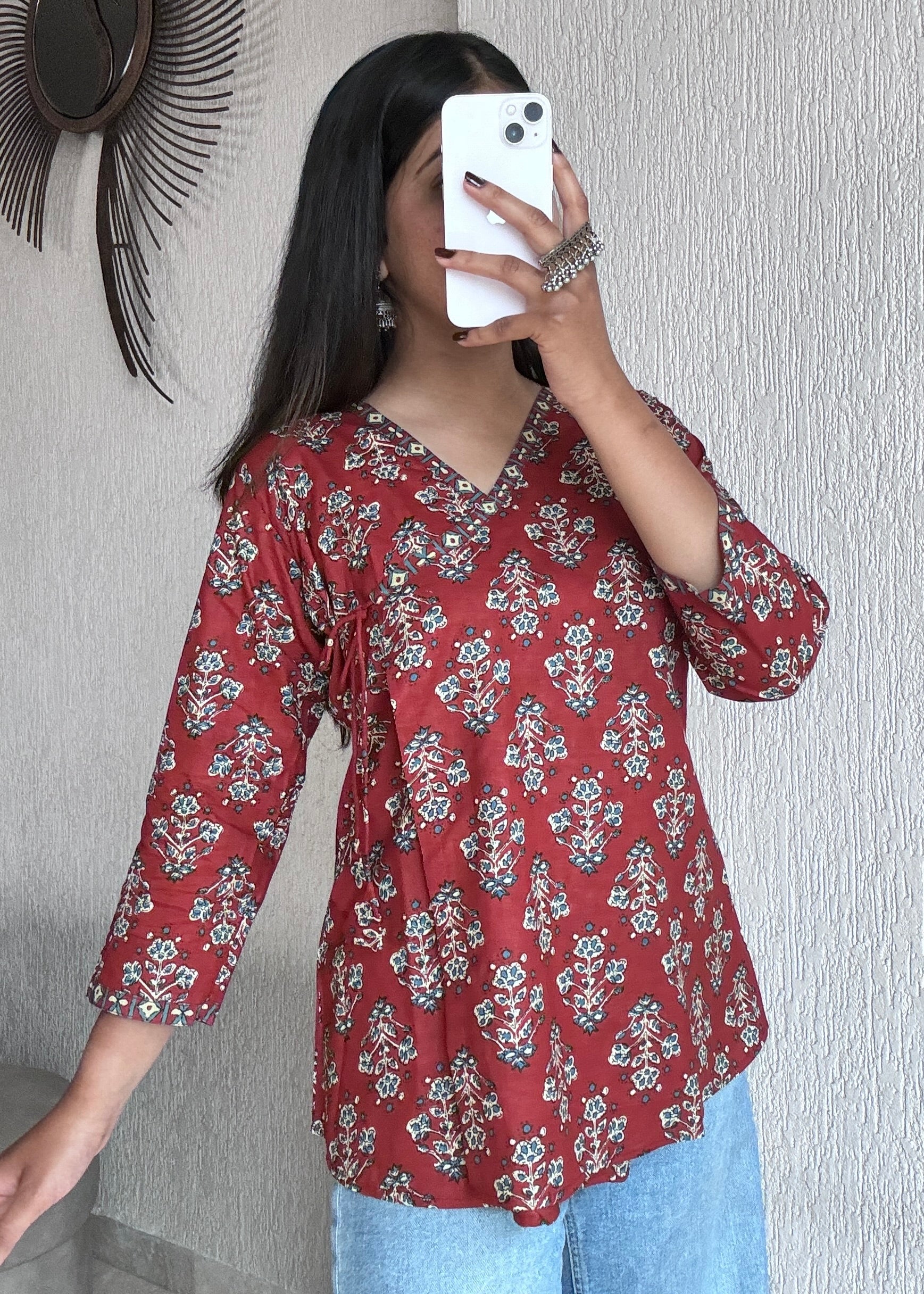 Red wrap tie short kurti