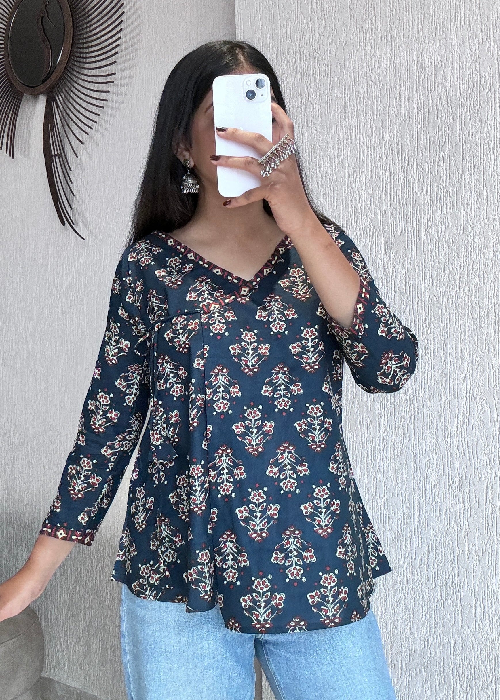 Navy blue wrap tie short kurti