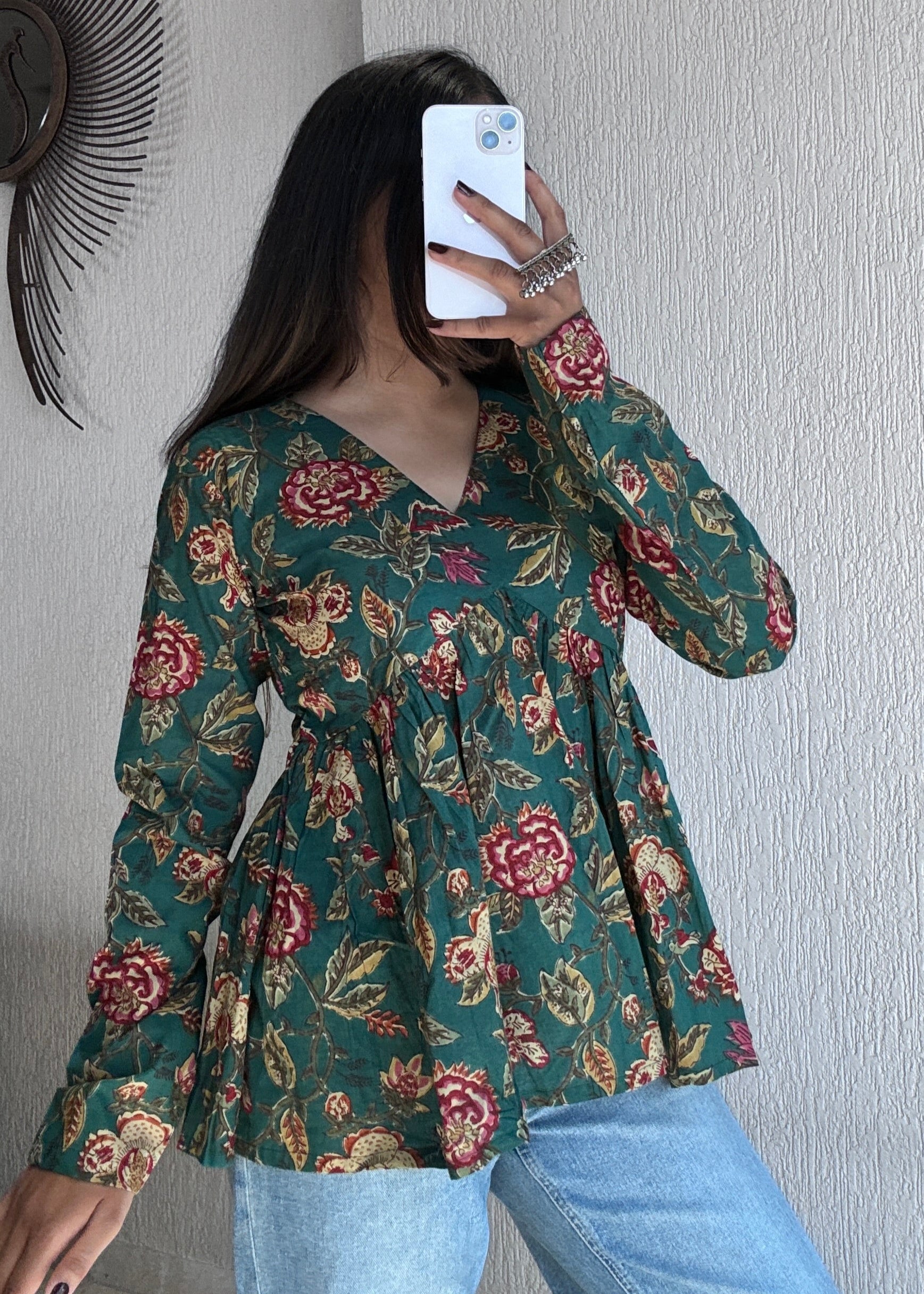 Green Peplum style short kurti