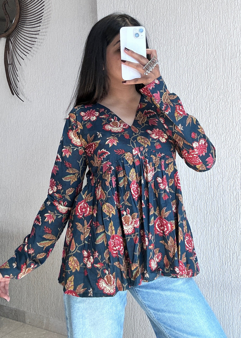 Navy blue Peplum style short kurti