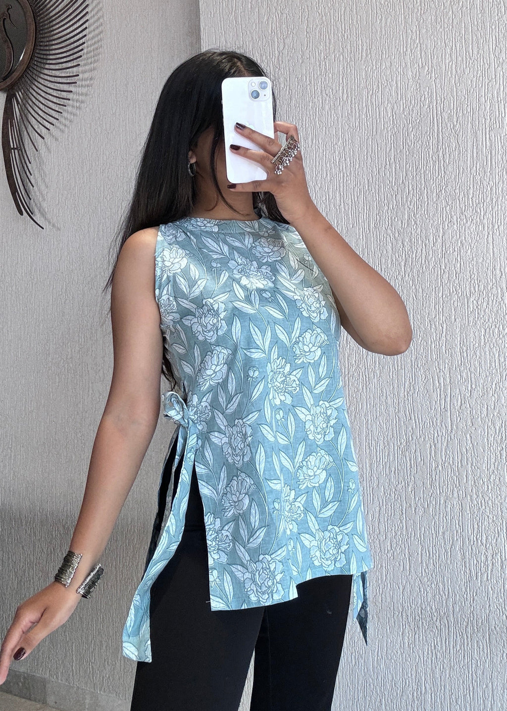 Mint green halterneck high slit short kurti