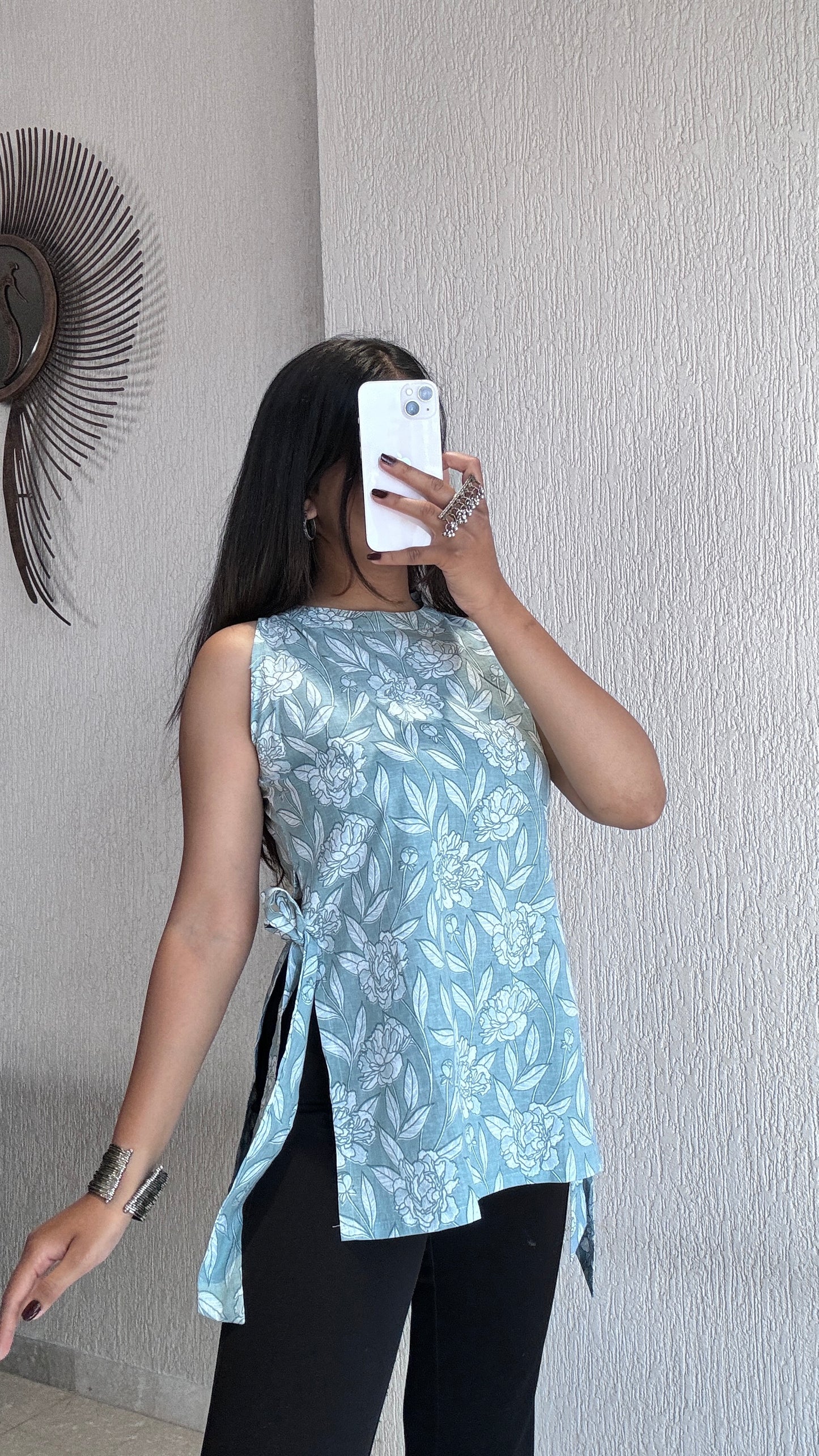 Babypink Halterneck high slit short kurti