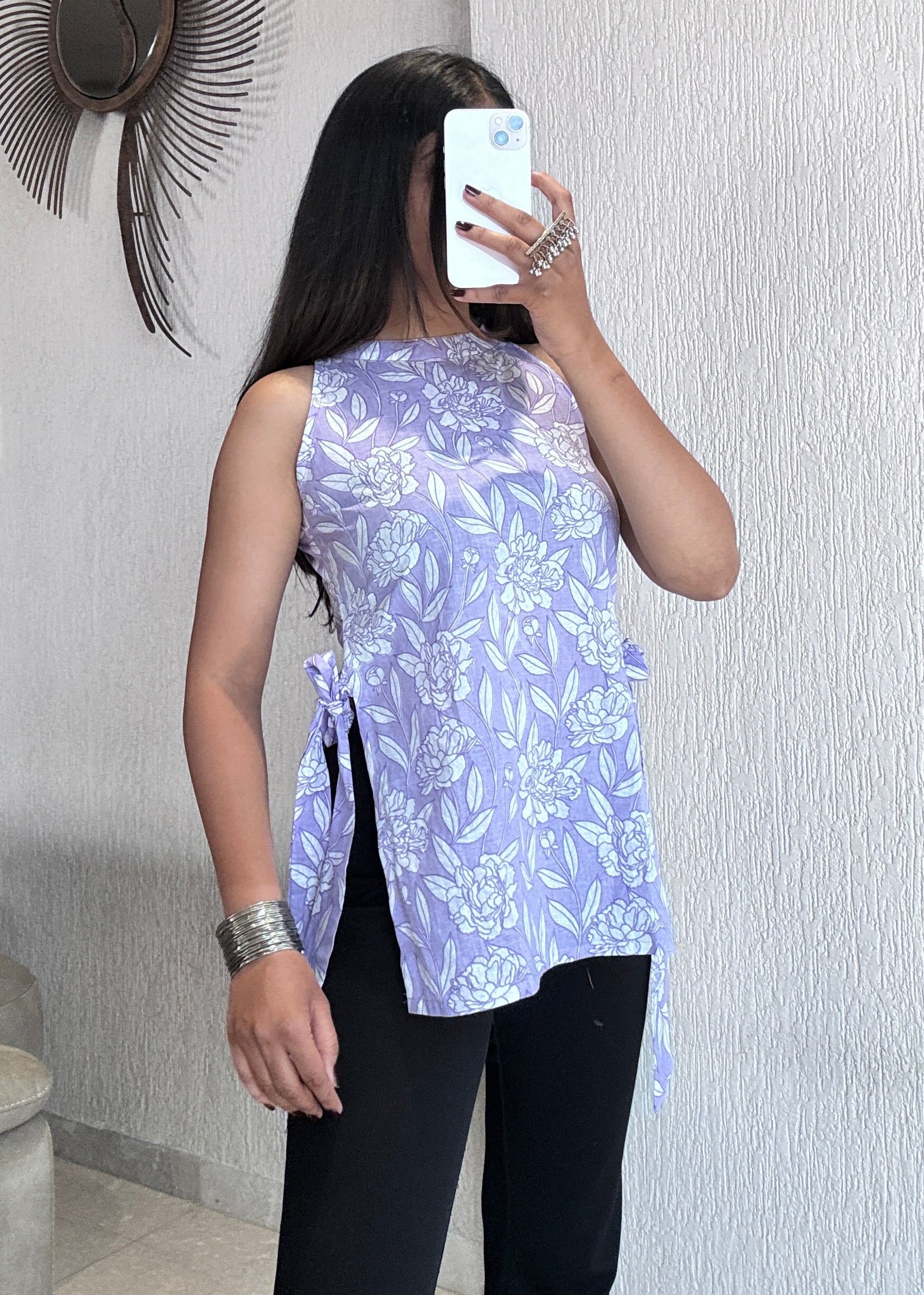 Lavendar halterneck high slit short kurti