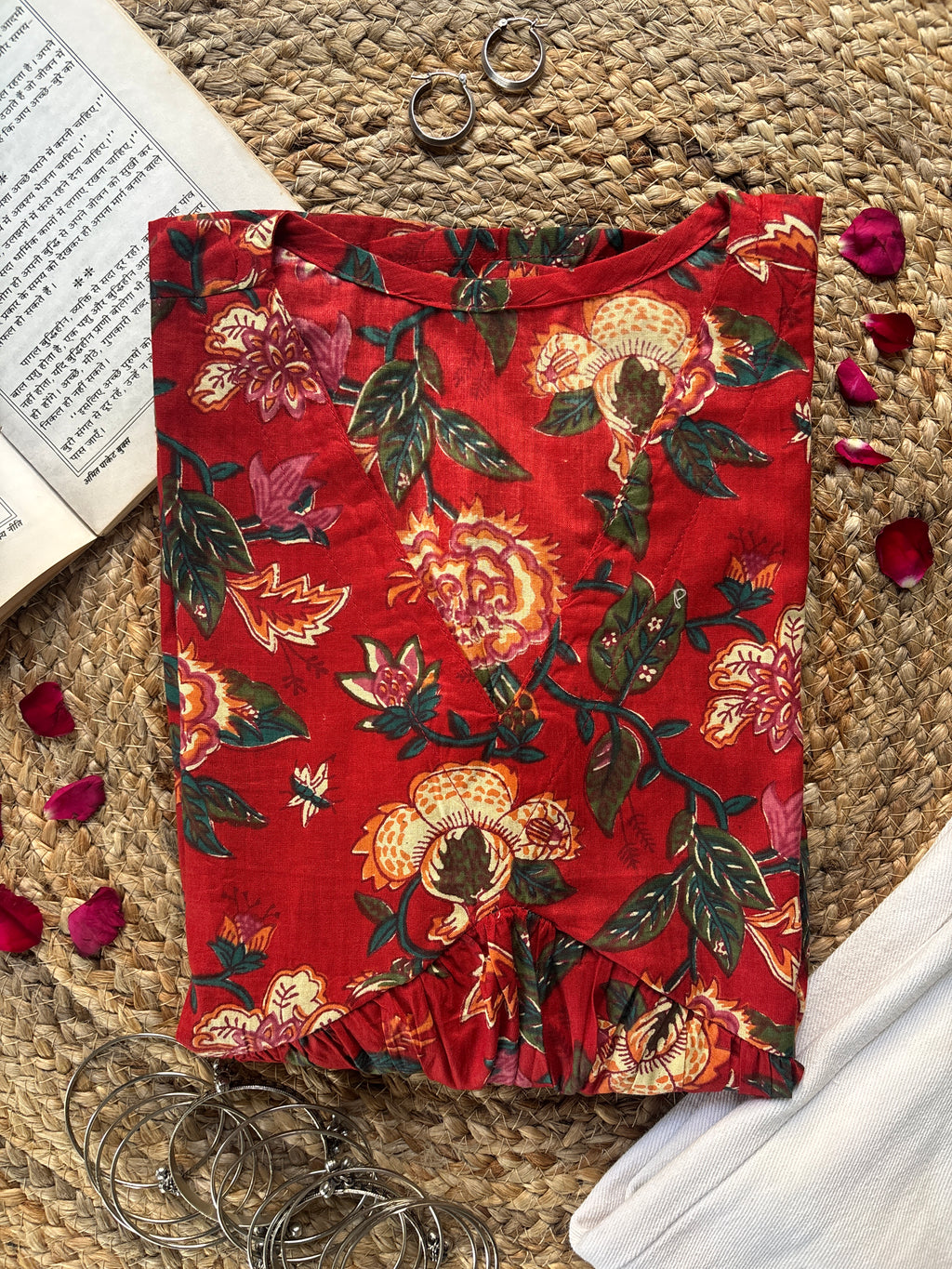 Red peplum style short kurti