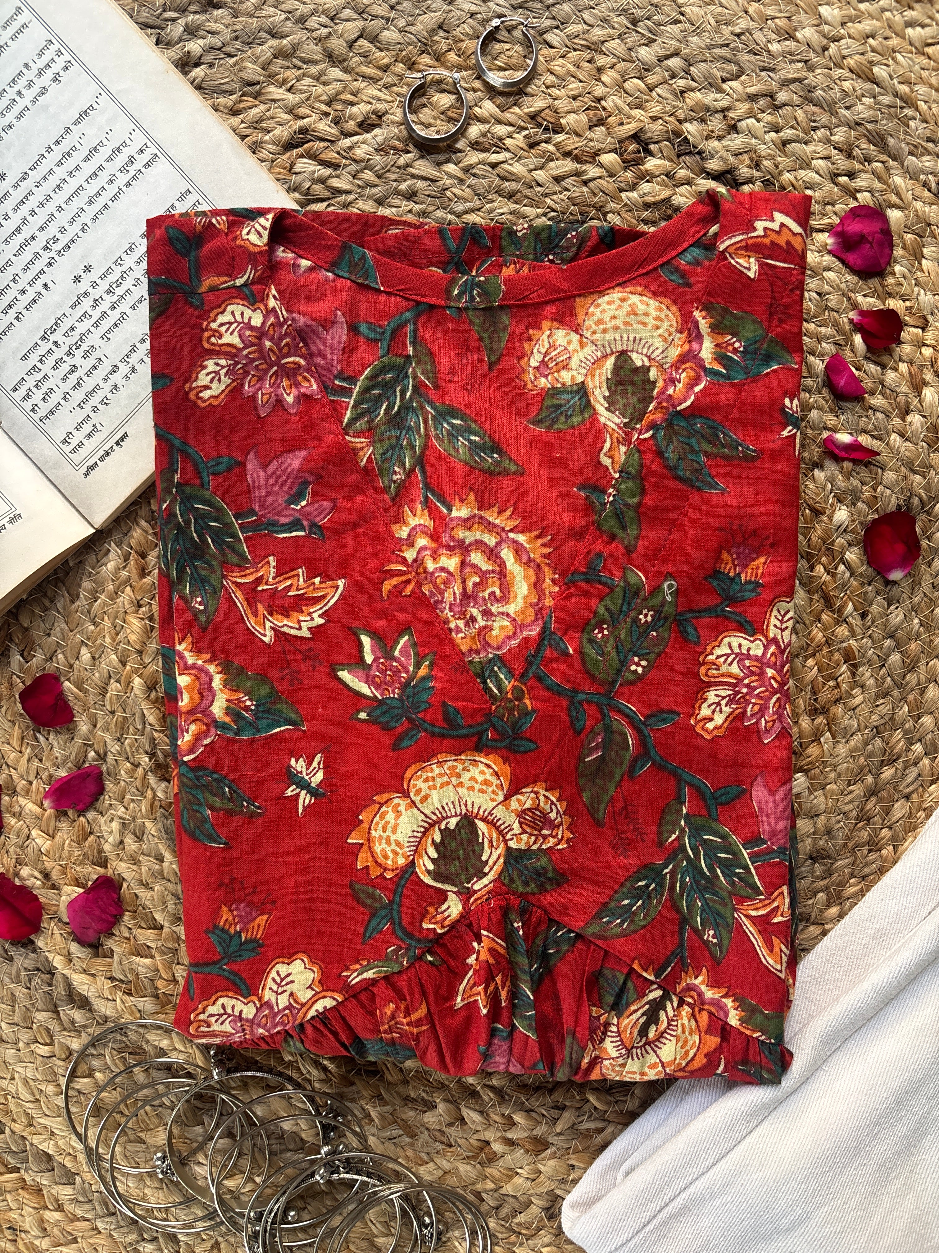 Red peplum style short kurti