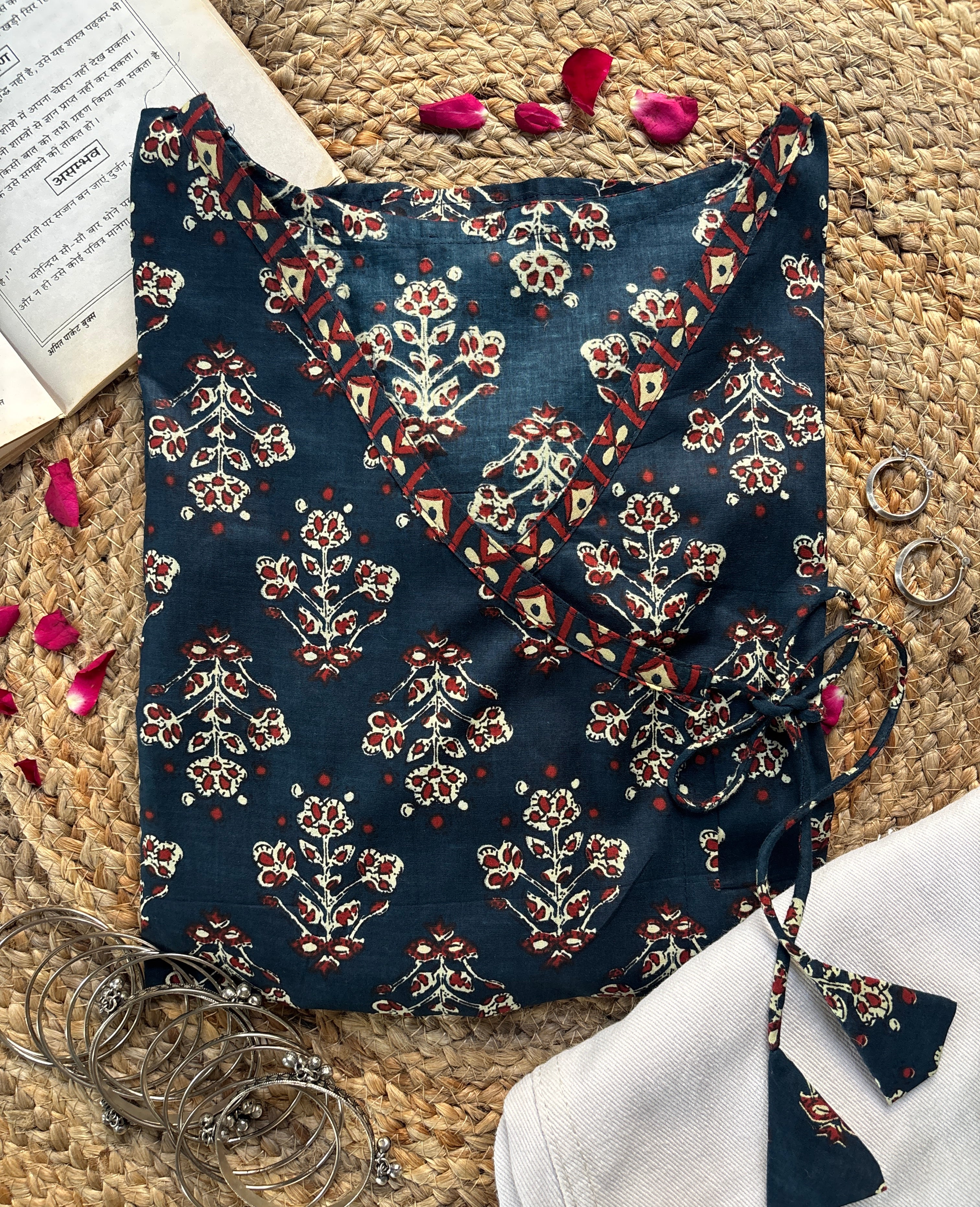 Navy blue wrap tie short kurti