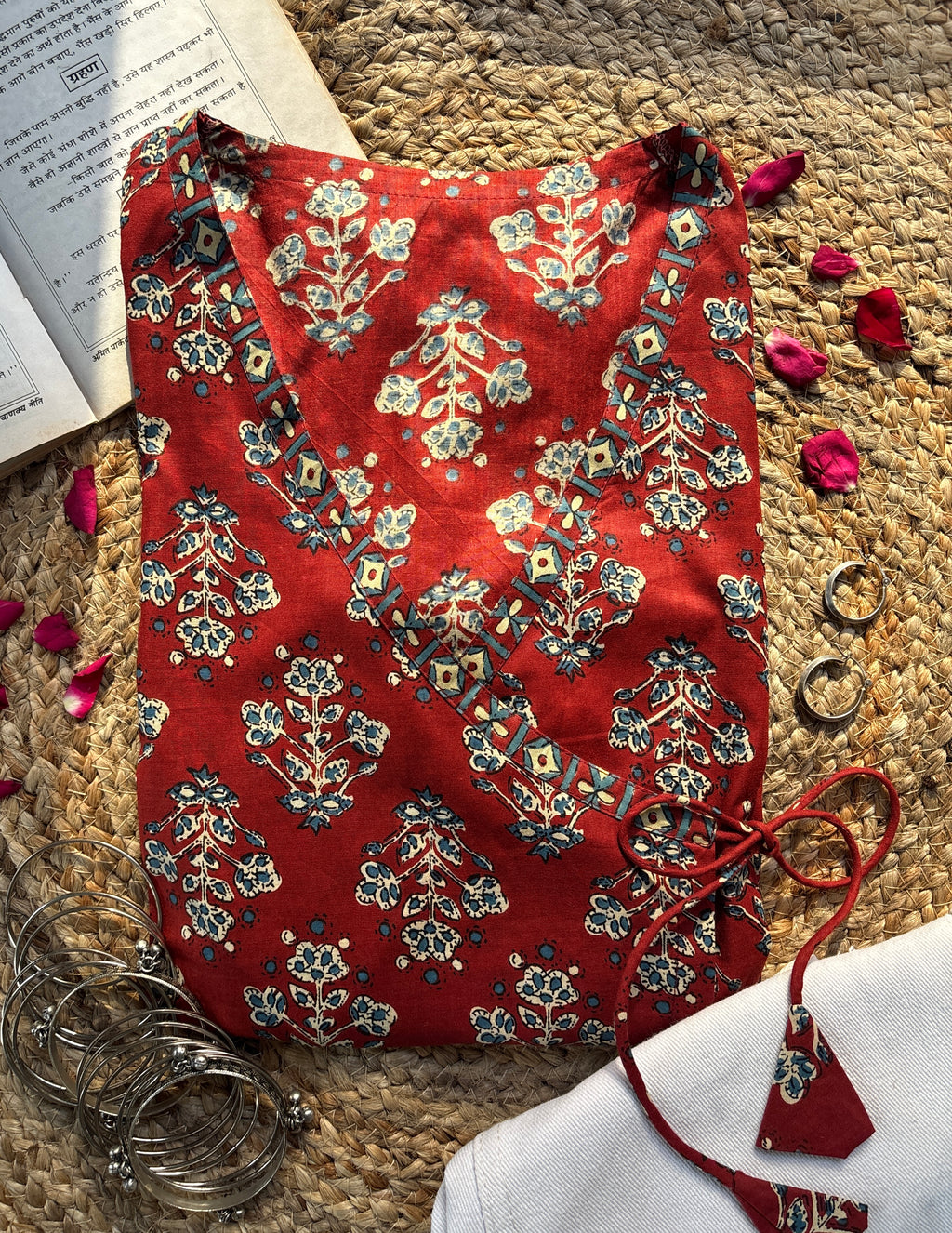 Red wrap tie short kurti