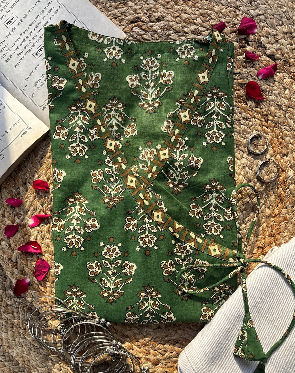 Green wrap tie short kurti