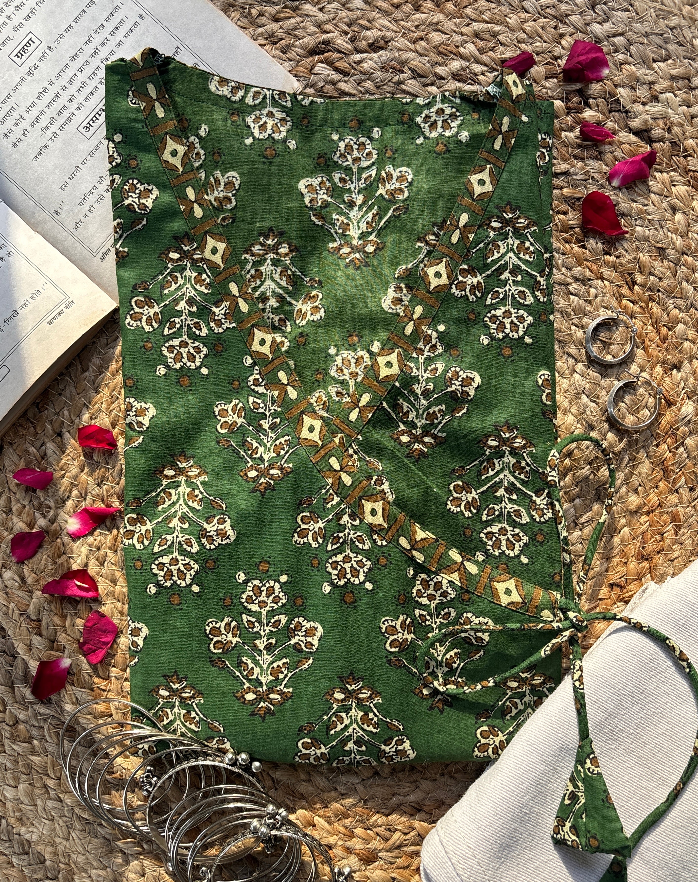 Green wrap tie short kurti