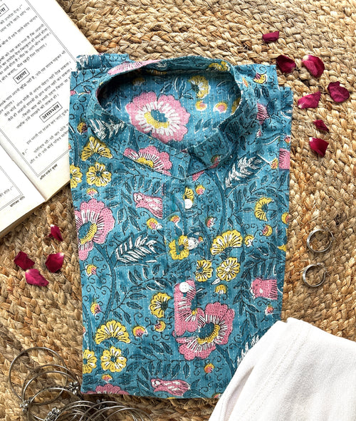 Blue classic collar cotton short kurti