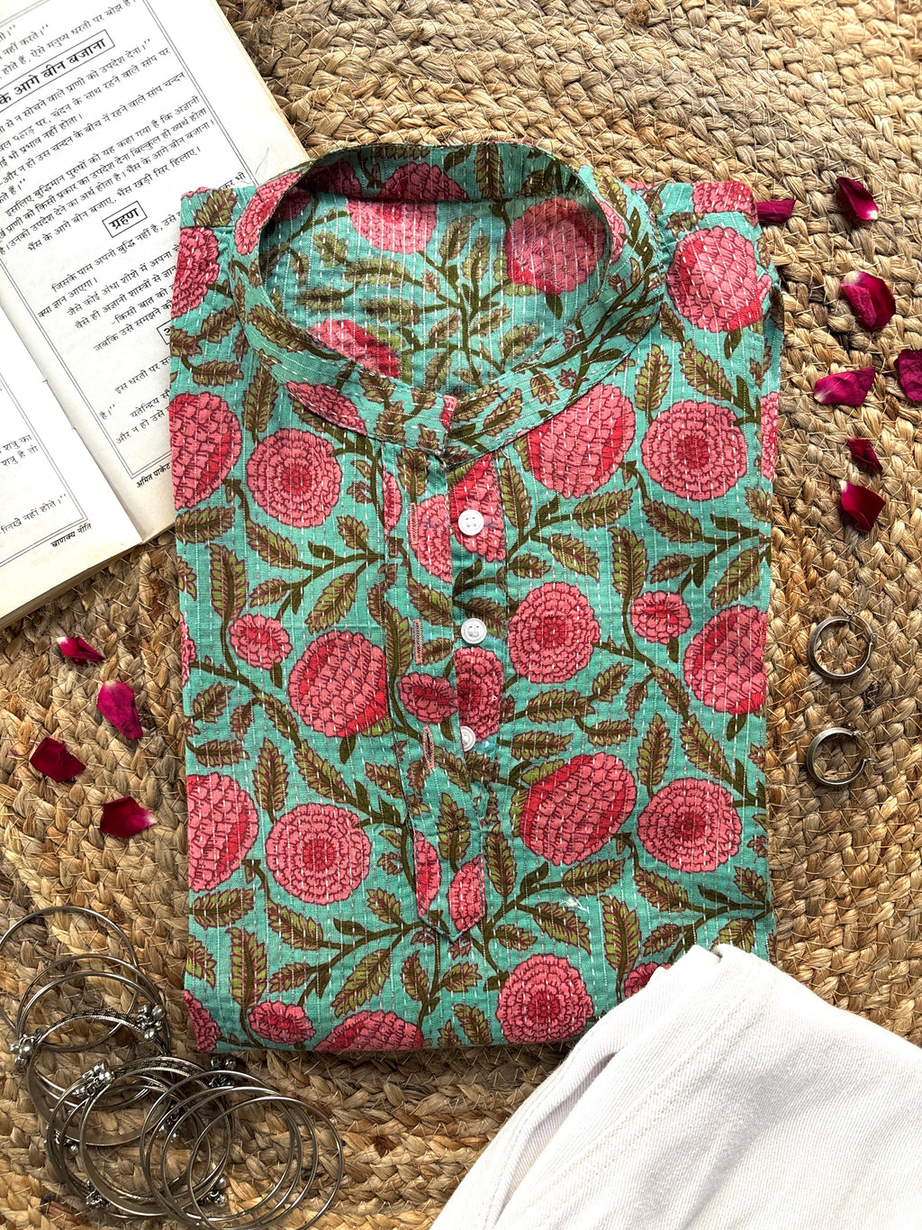 Turquoise classic collar short kurti