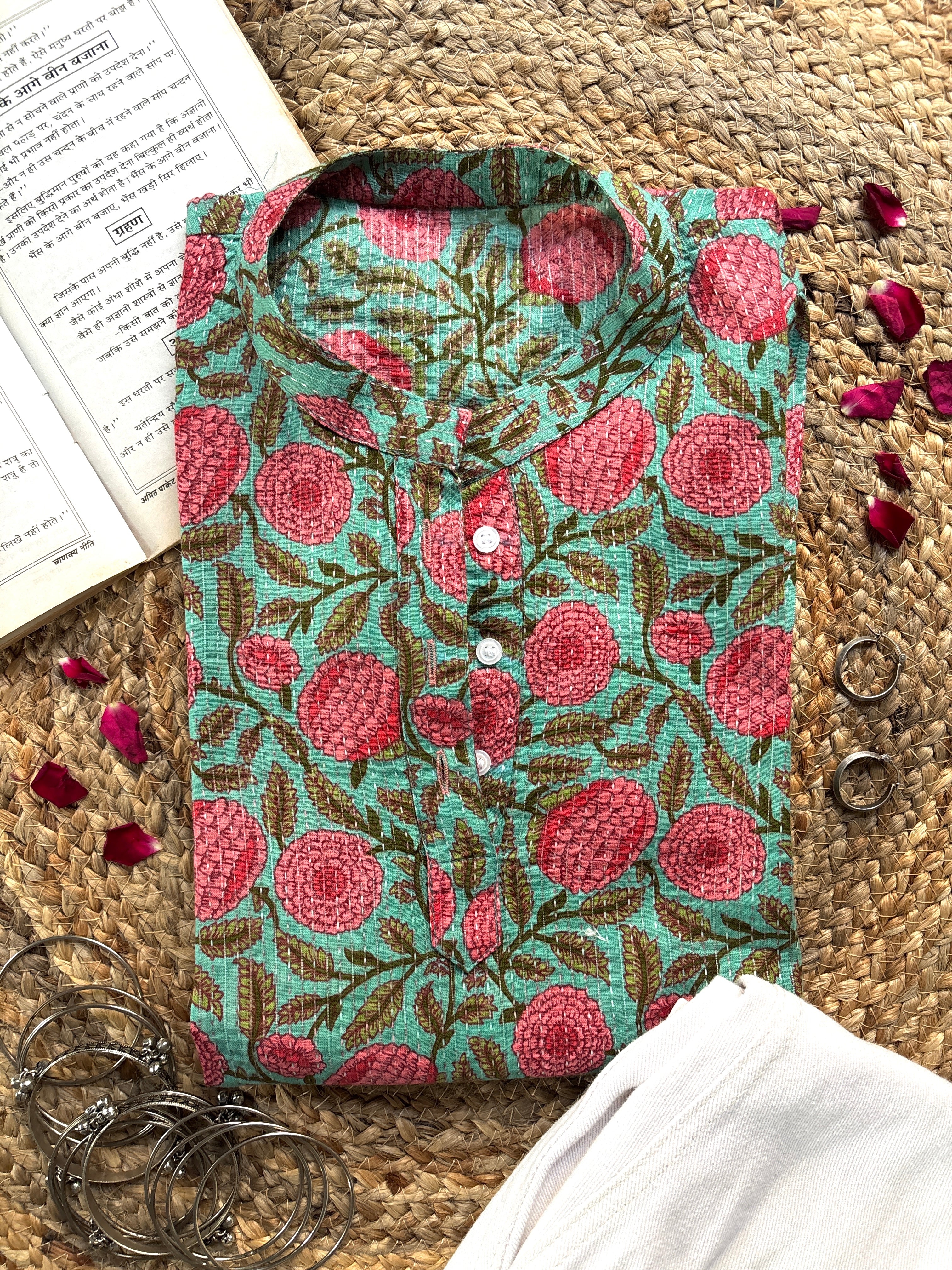 Turquoise classic collar short kurti