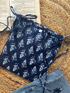 Blue motif spaghetti strap cotton short kurti