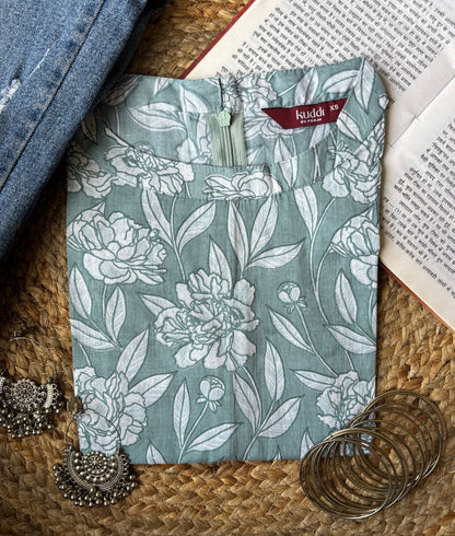 Mint green halterneck high slit short kurti